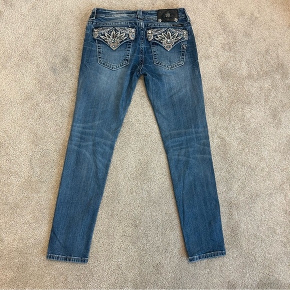 Miss me embroidered Crystal rhinestone pocket ankle skinny jeans Sz 28 - Picture 7 of 17